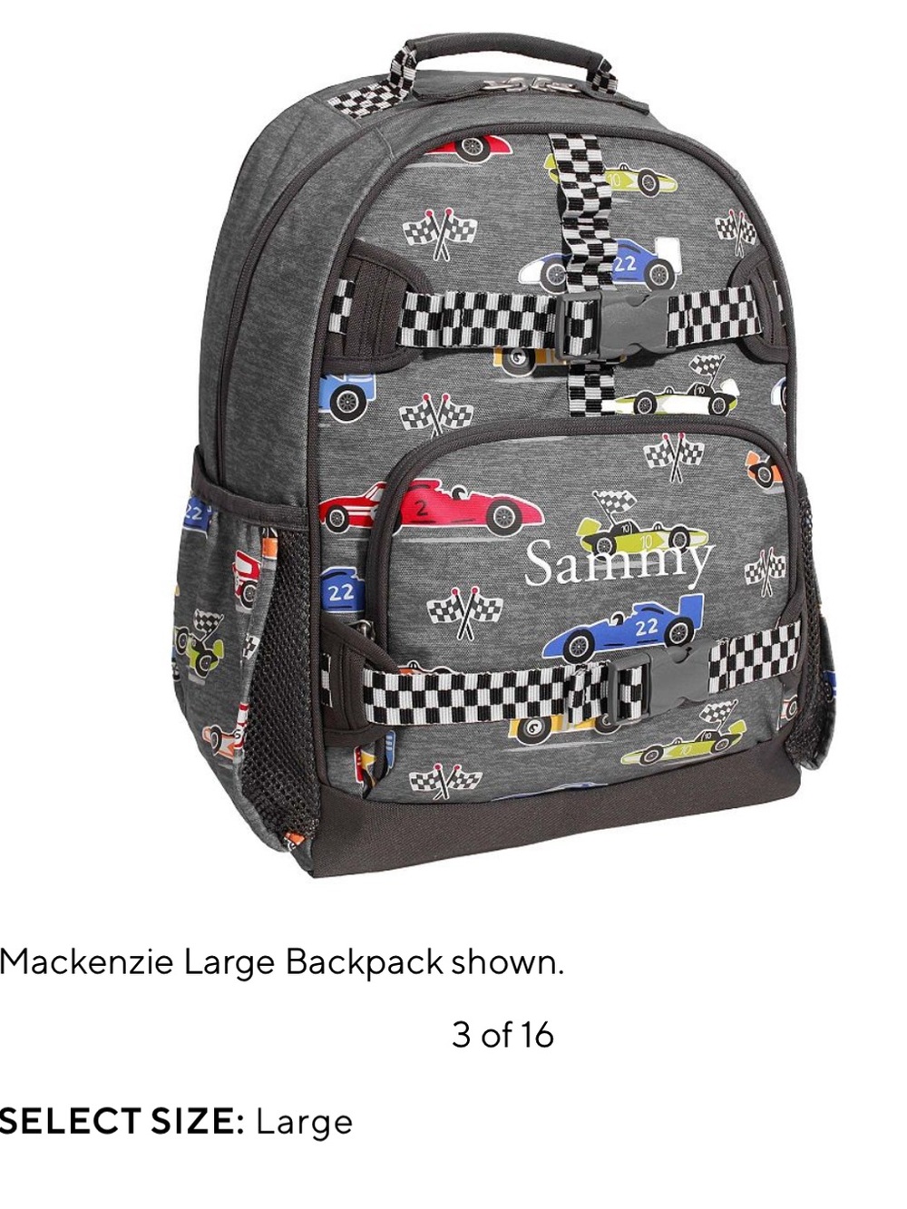 Pottery Barn Kids Large Race Cars Glow-In-The-Dark Mackenzie Backpack